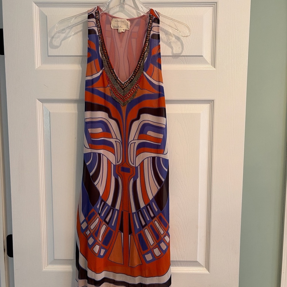 Nicole Miller Orange and Blue Maxi Dress